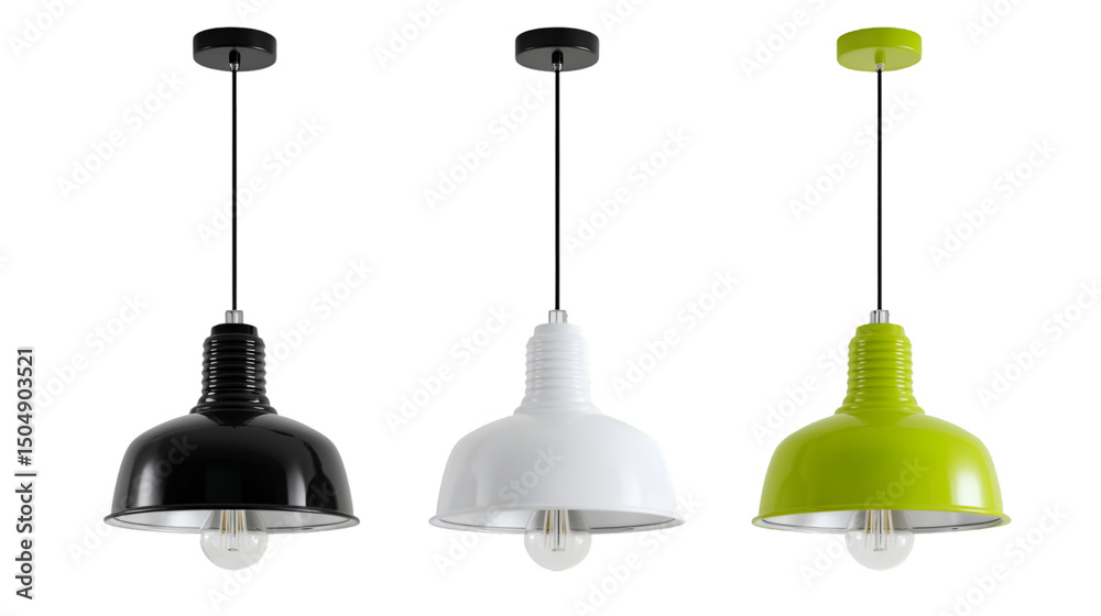 Naklejka premium Three Stylish Pendant Lights Black White Green Home Decor Lighting Fixtures,