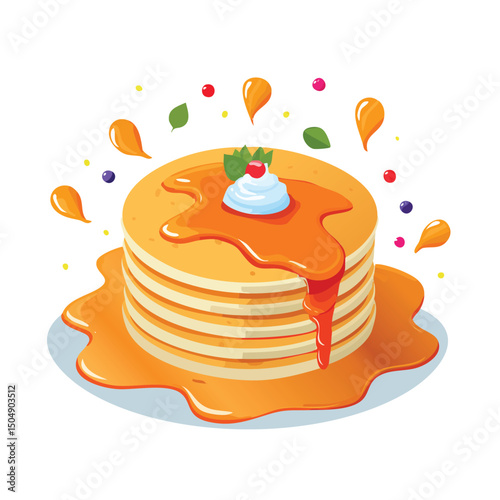 Pancakes with Sauce Splash creative isometric illustration with layered dimension and depth cues.