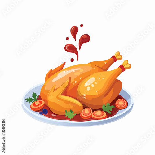 Roast Chicken with Sauce Splash creative isometric illustration with layered dimension and depth cues.