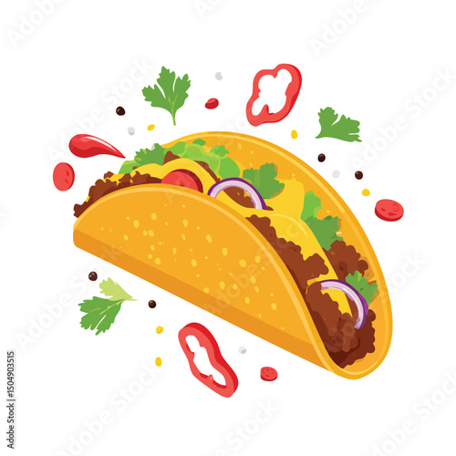 Beef Tacos with Sauce Splash creative isometric illustration with layered dimension and depth cues.