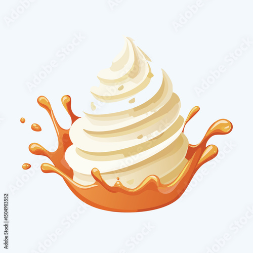 Vanilla Ice Cream with Sauce Splash creative isometric illustration with layered dimension and depth cues.