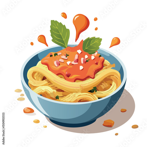 Tuna Pasta with Sauce Splash creative isometric illustration with layered dimension and depth cues.