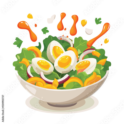 Egg Salad with Sauce Splash creative isometric illustration with layered dimension and depth cues.