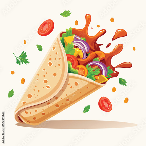 Chicken Shawarma with Sauce Splash creative isometric illustration with layered dimension and depth cues.