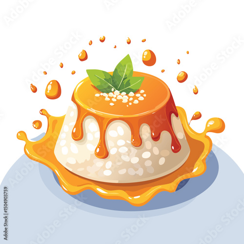Rice Pudding with Sauce Splash creative isometric illustration with layered dimension and depth cues.