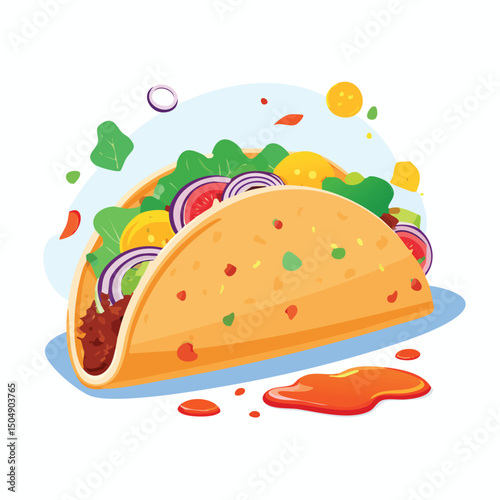 Fish Tacos with Sauce Splash creative isometric illustration with layered dimension and depth cues.