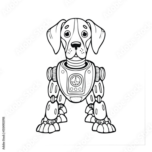 Great Dane Robot vector illustration in hand-drawn sketch style with minimalist detail