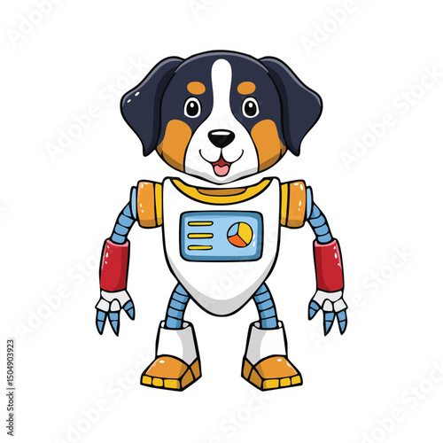 Bernese Mountain Dog Robot vector illustration in hand-drawn sketch style with minimalist detail