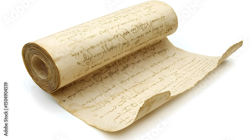 Antique Scroll with Handwritten Manuscript on Aged Parchment Paper