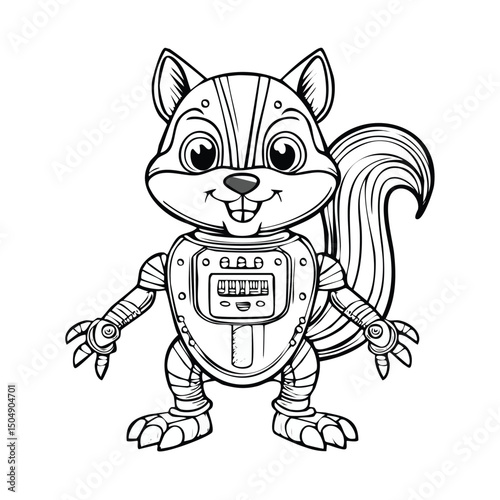 Chipmunk Robot vector illustration in hand-drawn sketch style with minimalist detail