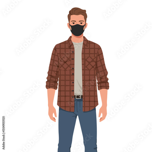 Man Wearing Mask and Casual Clothes Standing Isolated on White