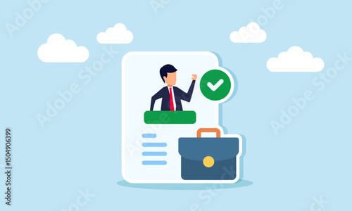Businessman profile paper with briefcase and check mark illustration of new employee performance profile