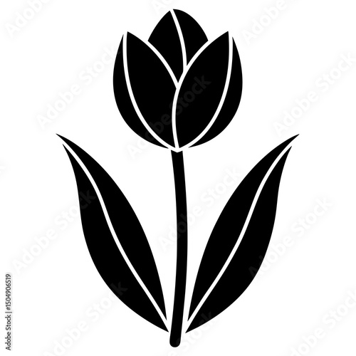 Simple black tulip flower silhouette illustration