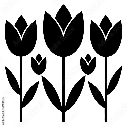 Simple black silhouette of tulips