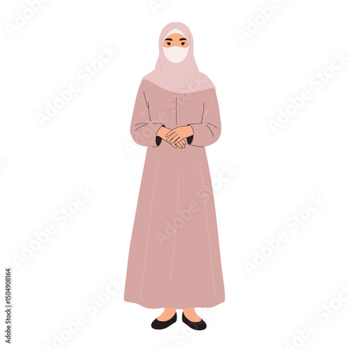 Woman in Hijab Standing with Hands Clasped Wearing Protective Mask