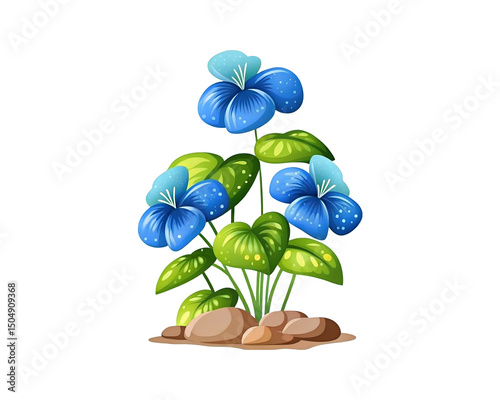 Vertical Cluster of Blue Flowers on Transparent Background