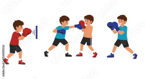 Three Boys in Action Boxing Training