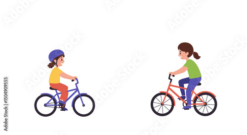 Two Girls Joyfully Riding Bikes Side by Side