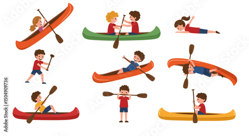 Children Enjoying Various Canoeing Activities
