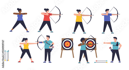 Diverse Archers in Action Ready to Aim and Shoot