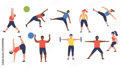 Diverse People Engaging in Various Fitness Exercises