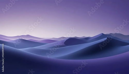 Serene landscape of rolling desert dunes bathed in soft, cool, ethereal purple and blue hues