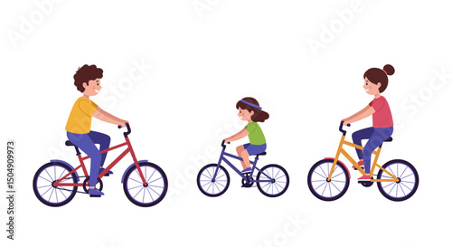 Family Cycling Father Daughter and Mother Enjoying a Bike Ride Together