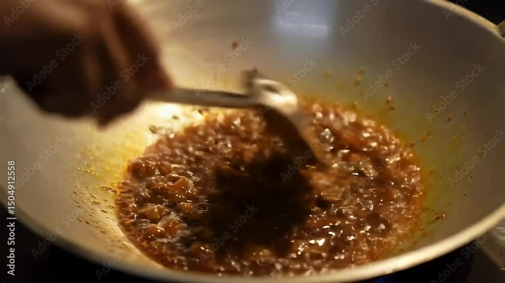 Chef Mixing Curry Paste in Golden Oil