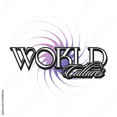 Luxury Flat Style 'World Culture' Typography with Calligraphic text and Purple Twisted Star