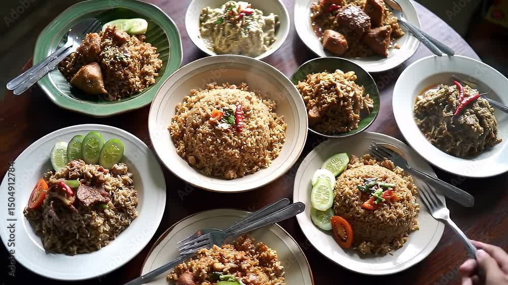 Assorted bowls of Indonesian fried rice Assorted bowls of Indonesian fried rice