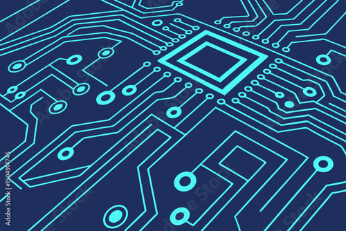 Technology-inspired vector layout with abstract blue circuit board design. Glowing digital lines and central copy space make it great for banners or ads.

