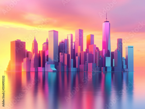 city skyline at sunset