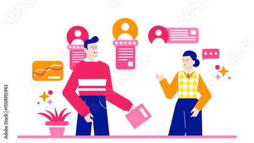 Man passing book to woman, embodying sharing knowledge, book club themes, education, mentorship, collaboration, teamwork, and diversity in learning environments.