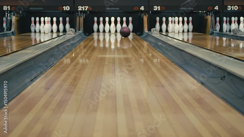 Bowling Alley with Pins and Ball