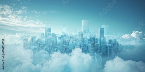 Fototapeta Naklejka Na Ścianę i Meble -  A futuristic city floating in the sky, with impossible structures merging with the clouds