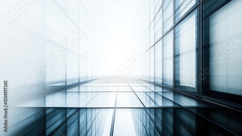 Abstract perspective of modern glass building interior with light illumination