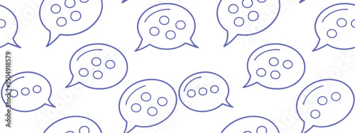 Seamless speech bubble pattern with minimalist chat icons in linear outline style. Perfect for digital communication themes, social media graphics, and messaging interfaces. Vector background design.