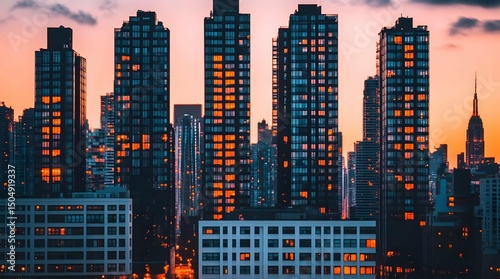 Wallpaper Mural City Skyline Sunset With Illuminated Buildings Torontodigital.ca