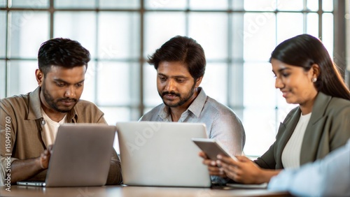 Group of Indian Professionals Working Creatively with Digital Tools

