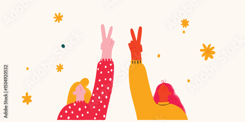Two hands in a gesture of victory, celebrating achievement. A moment of triumph. Evoking a sense of elation.