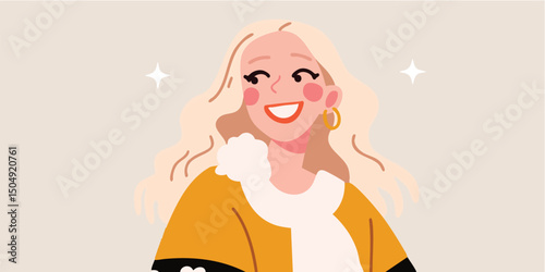 A vibrant and radiant lady, radiating confidence and joy, with a charming expression on her face. The image depicts a lady, creating a joyful and optimistic atmosphere. 