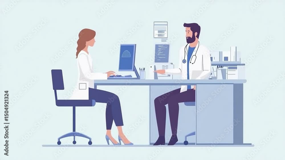 Medical consultation scene with a doctor and patient discussing health in a clinic Medical consultation scene with a doctor and patient discussing health in a clinic