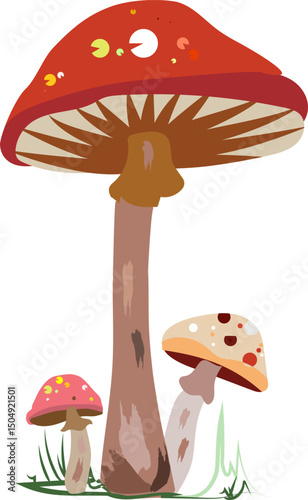 Whimsical Forest Mushroom Group,  Art & Illustration