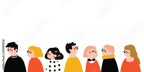 Diverse crowd illustration looking up with curiosity and hope