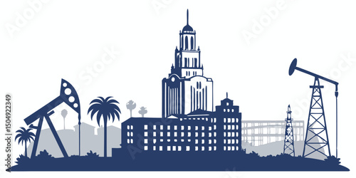 Bakersfield Skyline Vector with Fox Theater & Oil Derricks
