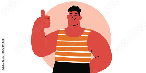 Happy muscular man giving thumbs up in casual wear