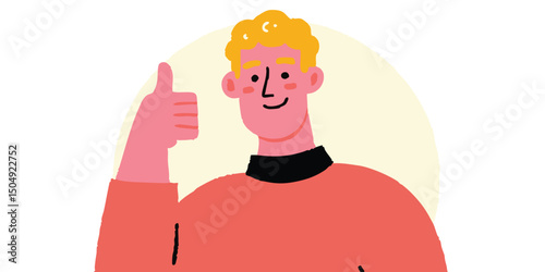A cheerful individual with a thumbs-up gesture, symbolizing approval, satisfaction and positivity.