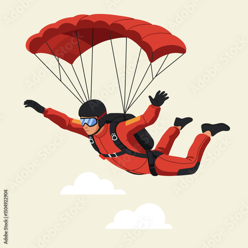 Skydiving Person with Parachute Enjoying Freefall Adventure and Open Air