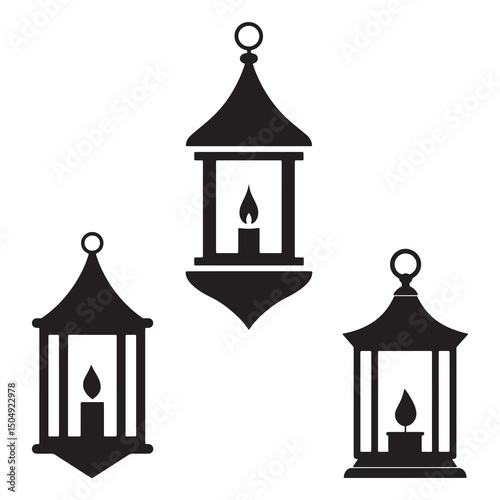 Lantern vector on a white background, vector lantern icon, silhouette lantern icon.