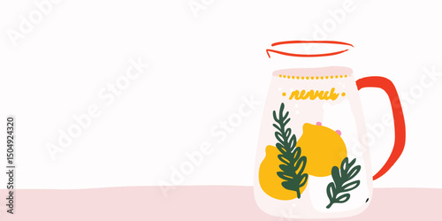 A refreshing lemonade pitcher design with vibrant colors, conjuring feelings of refreshment and summer.